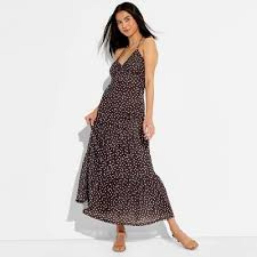 ~Women's Maxi Triangle Halter Dress - Wild Fable Brown Polka Dots M~NWT's~RARE!~